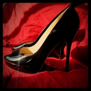 Jimmy Choo Patent Black Peep Toe Heel